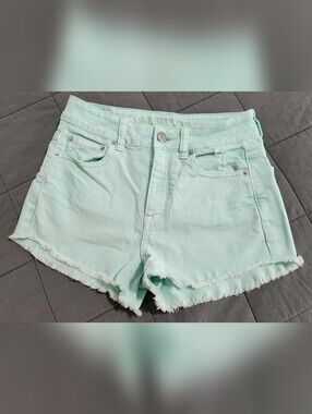 American Eagle Outfitters Mint Green Frayed Denim Shorts